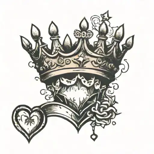 broken crown with burned out heart in it tattoo design idea