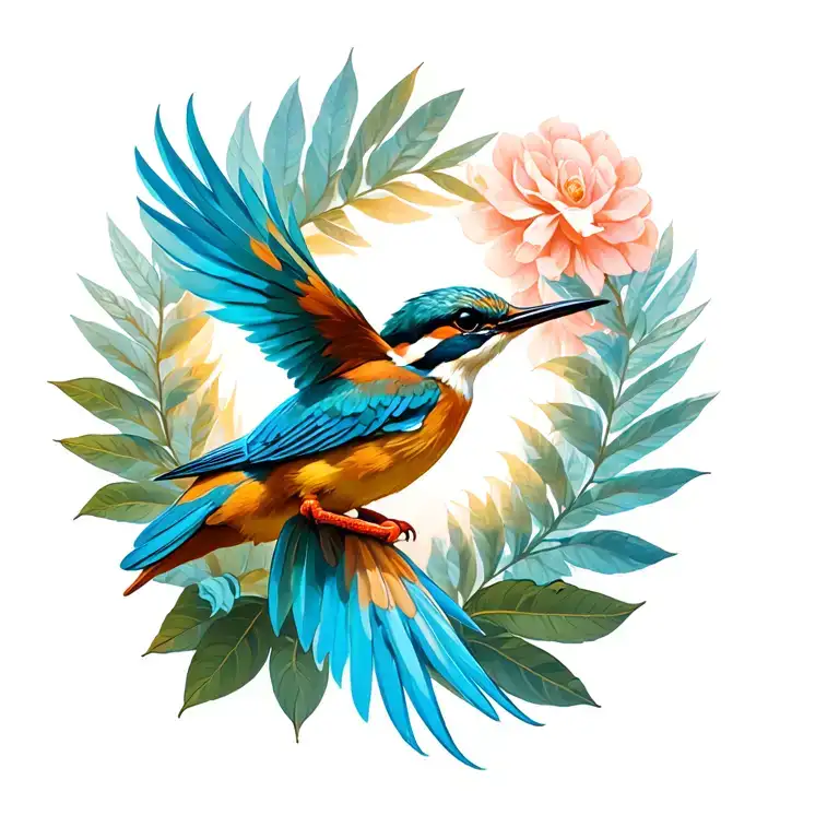 halcyon kingfisher bird flying, slightly blue not alot of colour tattoo design idea