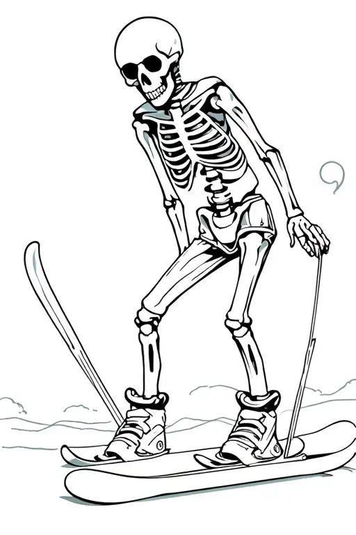 cute skeleton snowboarding wearing only shorts tattoo design idea