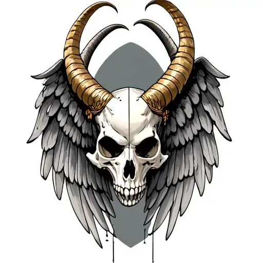 capricorn skull wing tattoo design idea