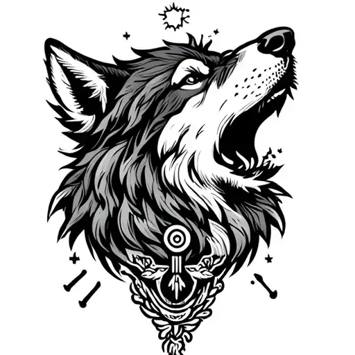 wolf howling to pisces symbol tattoo design idea