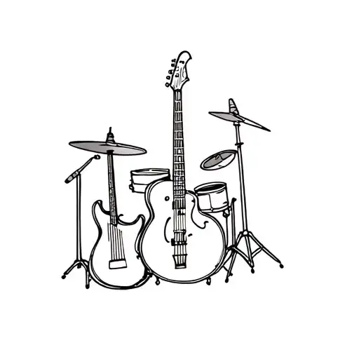 drums , saxophone and bass guitar only tattoo design idea