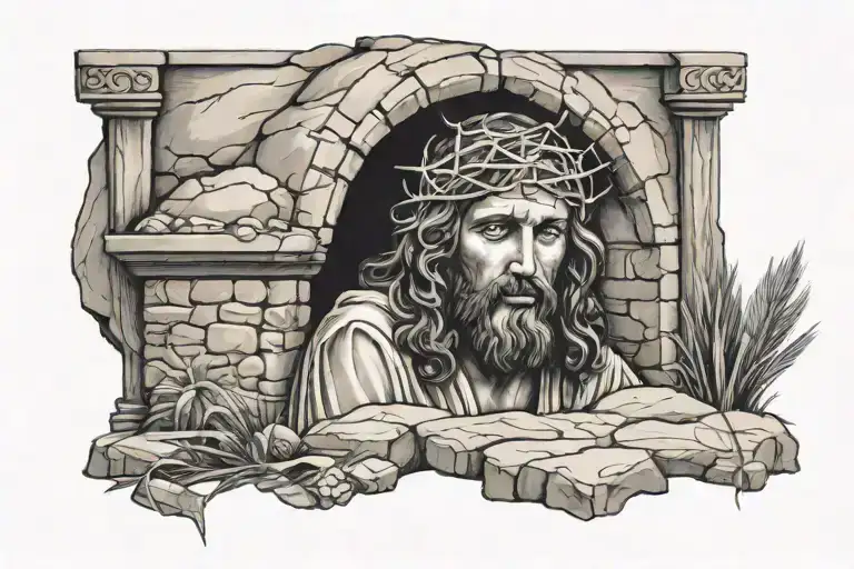 jesus empty tomb stone tattoo design idea