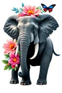 flowers, butterflies, elephant tattoo design idea