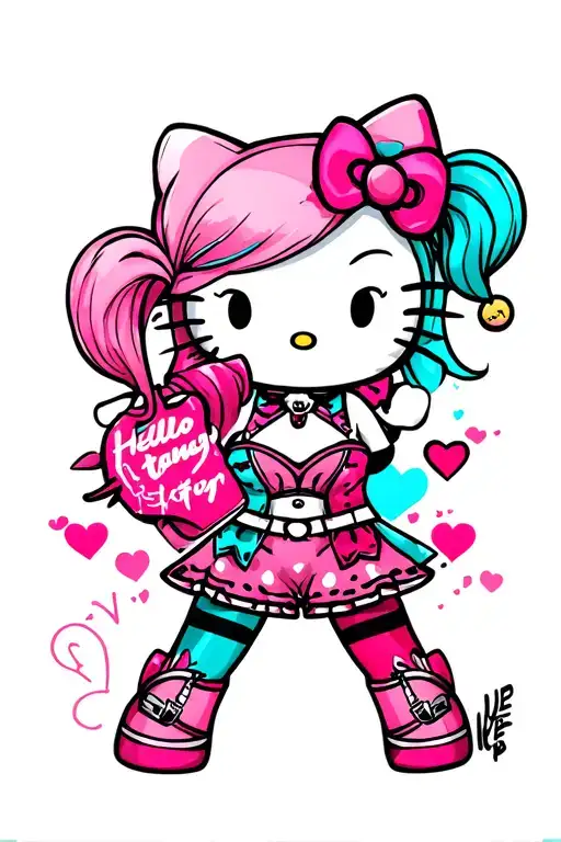 hello kitty meets harley quinn tattoo design idea