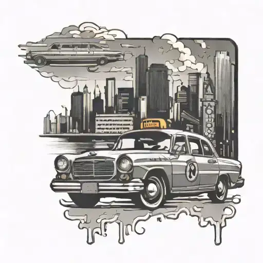 taxi cab leaving the city with no car radio tattoo design idea