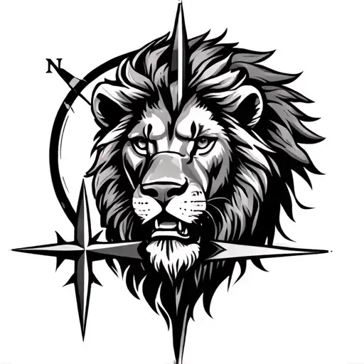 lion, cross, and a compass tattoo design idea