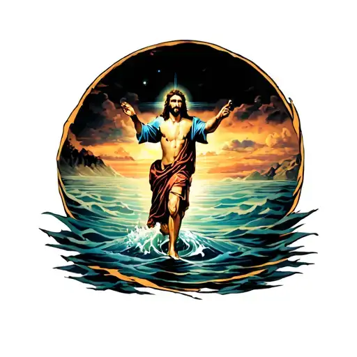 Jesus walking on water tattoo design idea