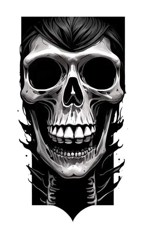 3 skeleton heads with 1 covering mouth, 1 covering ears, and 1 covering eyes. tattoo design idea