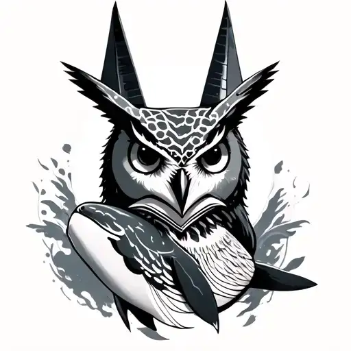 anubis head, owl, whale tattoo design idea
