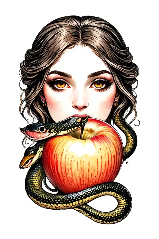 eve eating the apple and snake coiled tattoo design idea