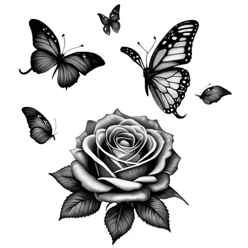 1 rose, 4 butterflies tattoo design idea