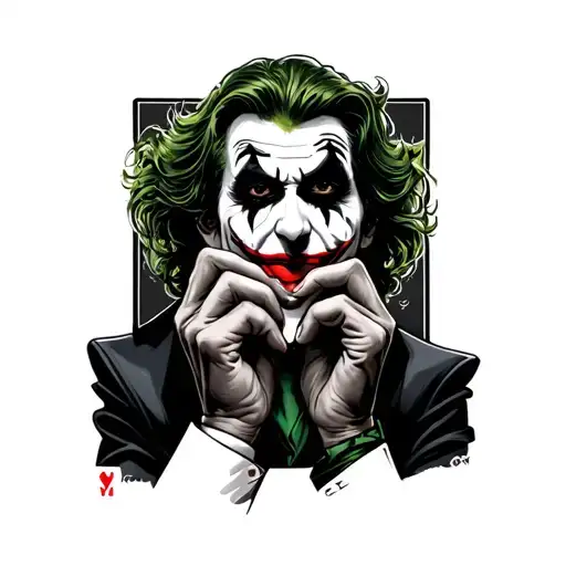 joker holding a joker card covering half his face  tattoo design idea
