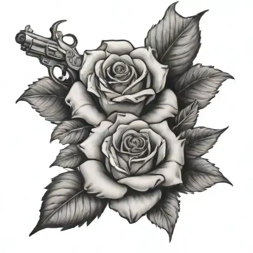 cherub money roses gun tattoo design idea