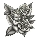 cherub money roses gun tattoo design idea