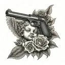 cherub money roses gun tattoo design idea