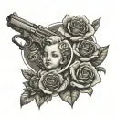 cherub money roses gun tattoo design idea