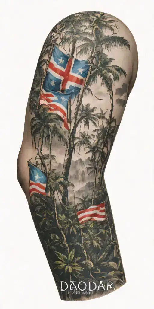 Dad puerto rico rain forest landscape with flag tattoo design idea