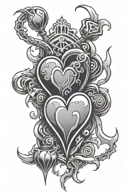 cyber sigilism with hearts tattoo design idea