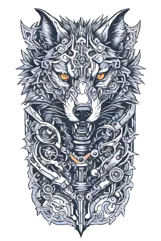 mechanical wolf running tattoo design idea