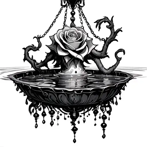 rose monster hanging from a chandelier over a pool of water tattoo design idea