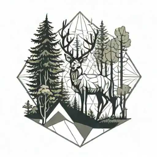 male deer in forest landscape tattoo design idea