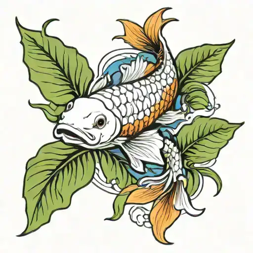 koi fish swimming upstream with Lillly pads memorial tattoo design idea