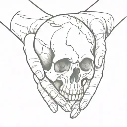 hands grabbing skull wearing tattoo design idea