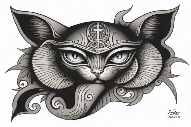 cat eyes egyptian cross tattoo design idea
