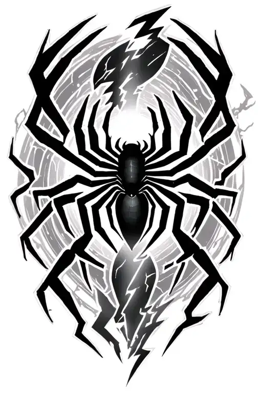 lightning that starts from the shoulder and goes down to the lower abdomen that targets a spider tattoo design idea