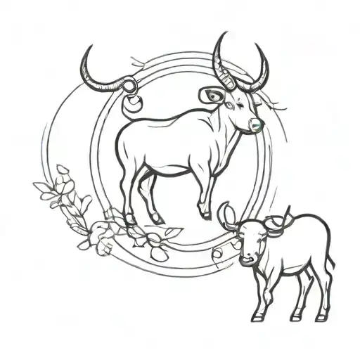 taurus zodiac sign surounded by a aries and a gemini tattoo design idea