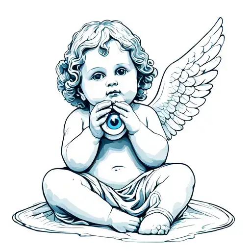 Streetwear Baby Angel Statue holding eyeball tattoo design idea