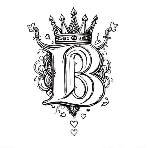 letter b with king of hearts crown  tattoo design idea