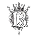 letter b with king of hearts crown  tattoo design idea