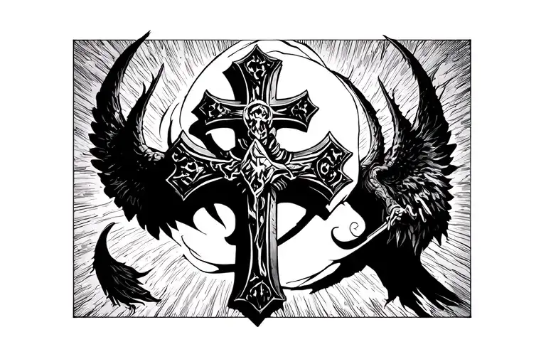 warrior guardian protector from evil, cross of Saint Benedict tattoo design idea