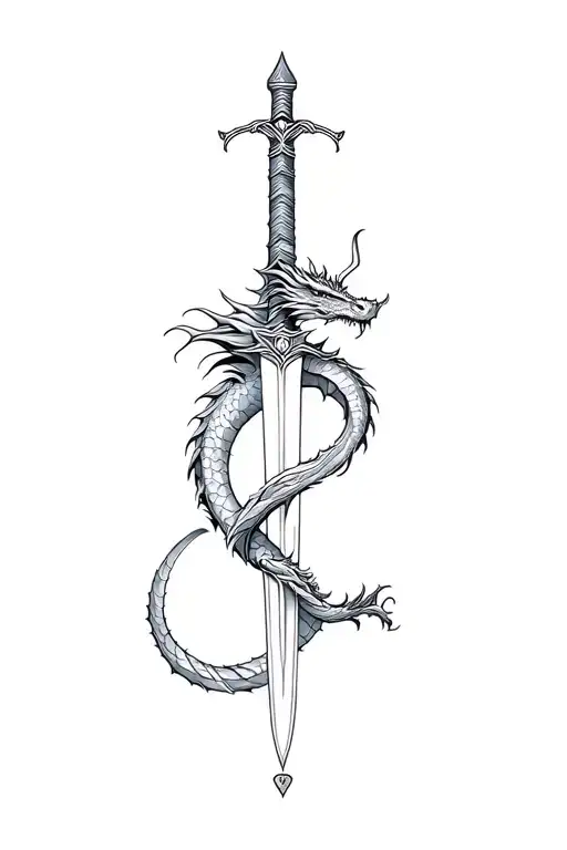 dragon and sword wrapped tattoo design idea