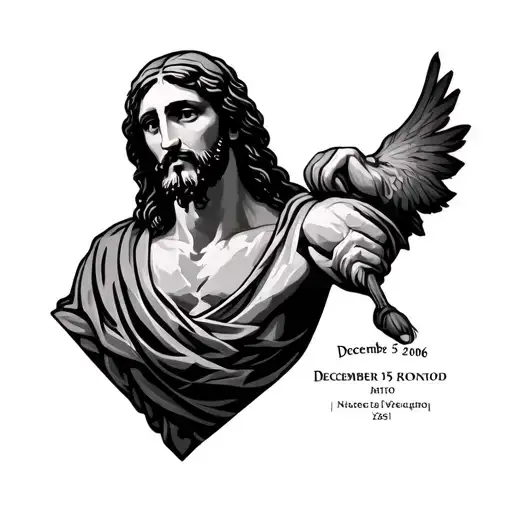 small and positioned on the neck as "December 5 2006" date in Roman numerals and jesus in the back tattoo design idea