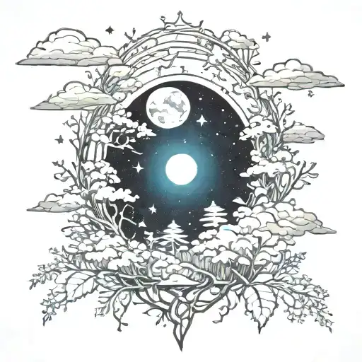 Nature night sky silhouettes hidden within tattoo design idea