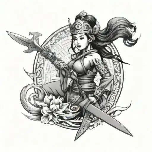 Vietnamese woman warrior tattoo design idea
