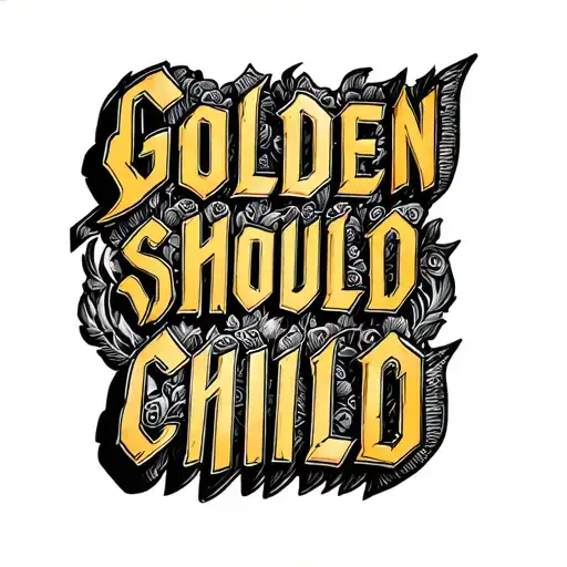 Give me a text based tattoo of this Main idea: Golden child - text should be visible, Hidden in this/mixed should be ele tattoo design idea