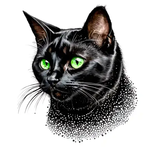 smoky black cat with green eyes tattoo design idea