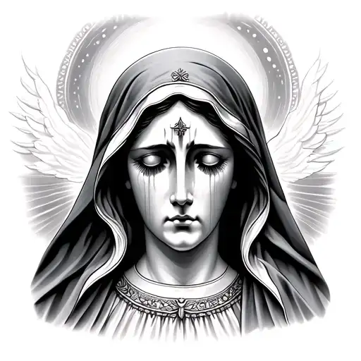 mother Mary crying eyes stair way to heaven tattoo design idea