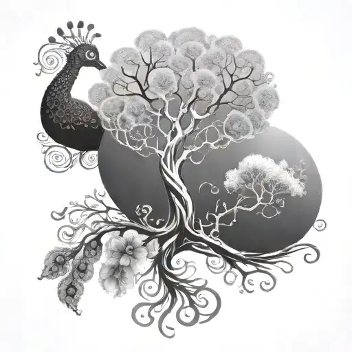 tree of life, peacock, jellyfish, seahorse tattoo design idea