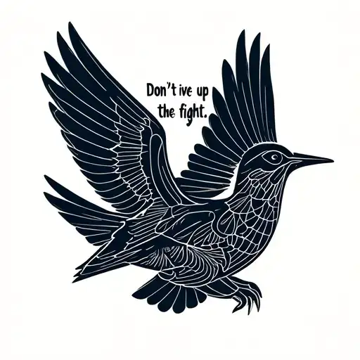 "Don't give up the fight " flying swallow bird tattoo design idea
