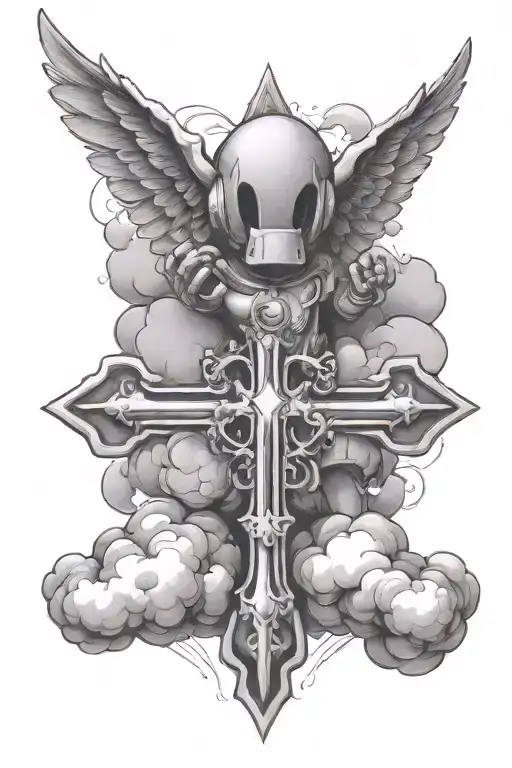 chrome heart cross tattoo kaws clouds surrounding them tattoo design idea