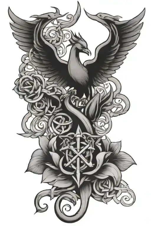 Anchor and Celtic Knots Lotus flower and phoenix tattoo design idea