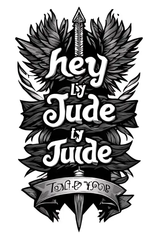 arrow weapon with Hey Jude lyrics in the shape tattoo design idea
