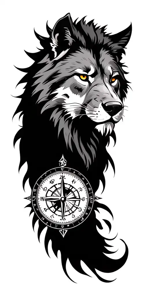 Lion wolf time sport bike motorcycle compass chest left arm tattoo design idea