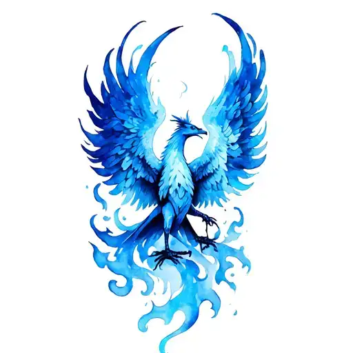 Phoenix rising from blue flames tattoo design idea