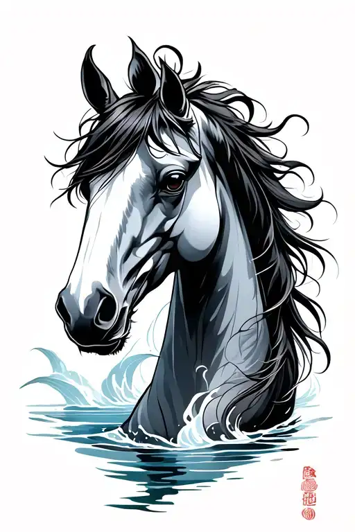 Japanese Water horse tattoo design idea